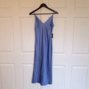 Express satin midi slip dress in light blue